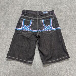 Y2K Evolution Jean Shorts Men's 36 Baggy Skater Embroidered Cotton Black